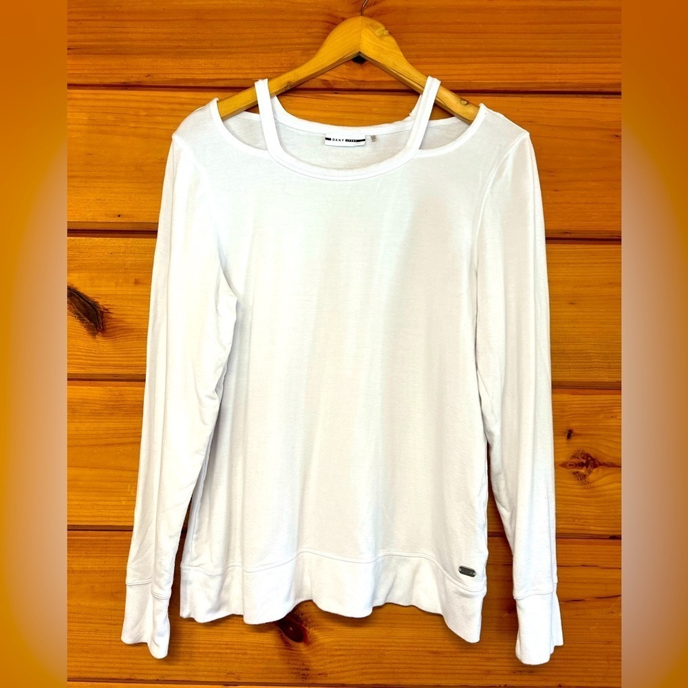 DKNY Sport Cut Out Long Sleeve White Round Neck Sweater Women's Top M